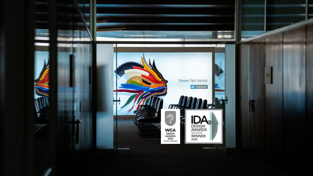 Showroom der Filzfabrik Fulda mit zwei Awards: IDA Design Awards Silver Winner 2025, WGA Design Awards 2025 Silver Winner